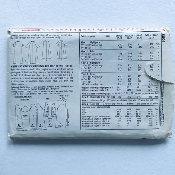 Vintage Sewing Pattern SIMPLICITY 5001 Nightgown Robe 2 Lengths Sz 10-12 Small - Picture 2 of 2